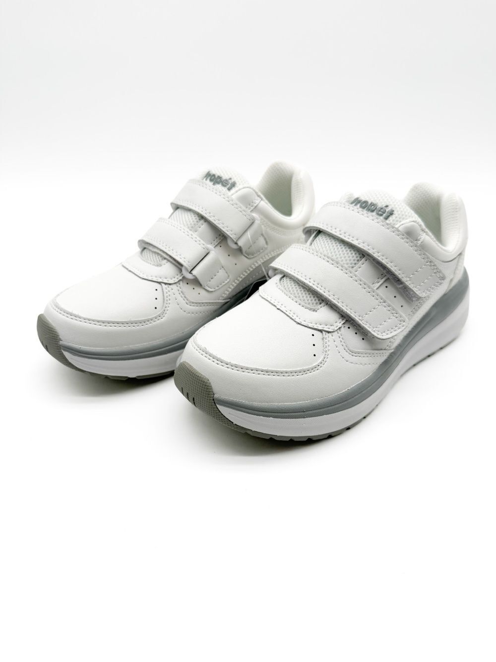 Propet Ultima Strap Orthotic Leather Sneakers Hook and Loop White Gray 6.5 NEW